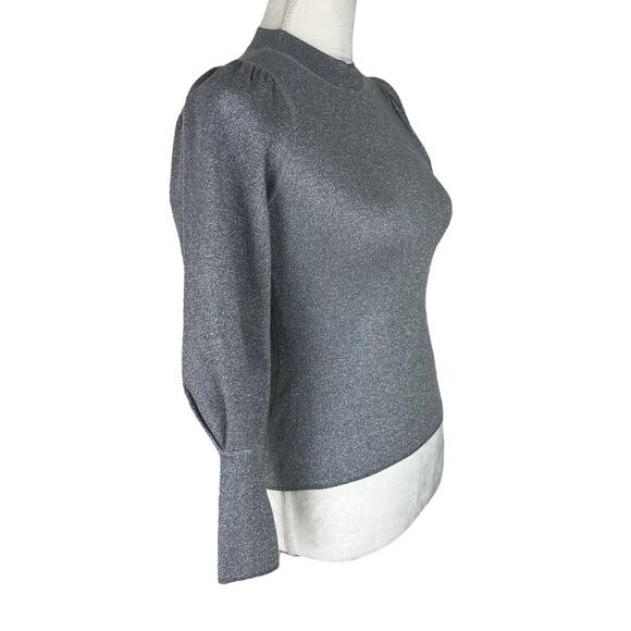 Sezane Metallic Silver Gray Jumper Sweater Mock Neck Keyhole Back Size XS - Picture 3 of 8